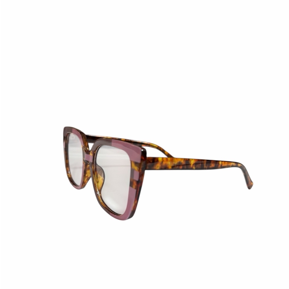 Oversized Square Cat-Eye Fashion Glasses Pink/Mauve Tortoise Stripe - Picture 15 of 16